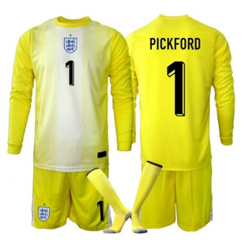 Englanti Jordania Pickford #1 Maalivahti Vieraspaita Lapsille MM-kisat 2026 Pitkähihainen (+ Lyhyet housut)